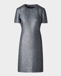 Textured Silk Short-Sleeve Dress