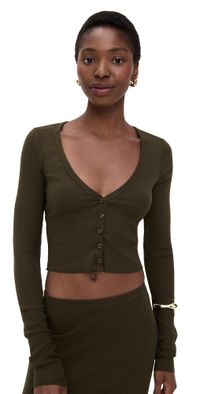 Éterne Butter Rib Cropped Cardigan Moss XL