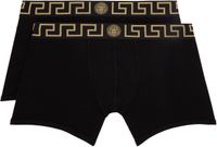 Versace Underwear Two-Pack Black Greca Border Long Boxer Briefs