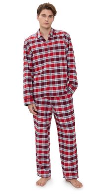 Lunya Brushed Flannel Button Up Set Rustle Plaid M