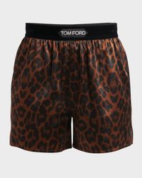 Reflected Leopard-Print Satin Pajama Shorts