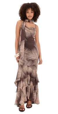 ROCOCO SAND Cowl Maxi Dress with Sash Brown XS