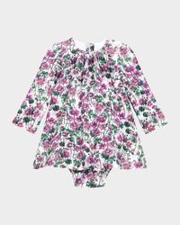 Girl's Long-Sleeve Floral-Print Dress & Bloomers Set, Size 3M-30M