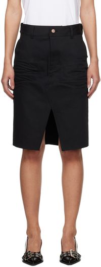 We11done Black Raw Edge Midi Skirt