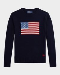 Boy's American Flag Cashmere Sweater, Size S-XL