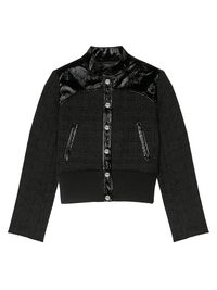 Women's Tweed And Vinyl Jacket - Black - Size 4