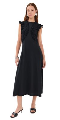 Ulla Johnson Shiva Sleeveless Ruffled Midi Dress Noir P