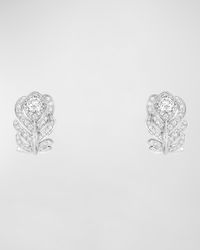 Plume de Paon Diamond Omega Clip Earrings in 18K White Gold