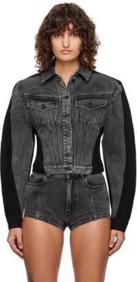 Mugler Black Bi-Color Denim Jacket