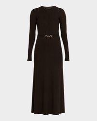 Imagene Ribbed Long-Sleeve Midi Dress With Belt