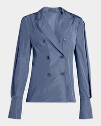 Double-Breasted Taffeta Trench Blouse