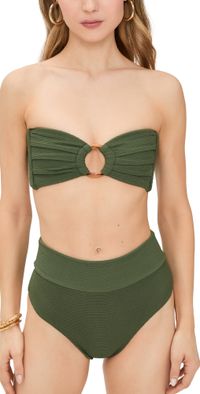 Montce Tori Bandeau Bikini Top Olive Micro Scrunch XS
