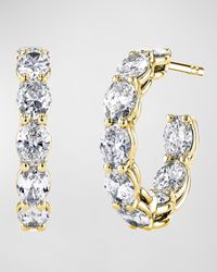 18K Gold North-South Oval-Cut Diamond Hoop Earrings, 5.2tcw/1"L