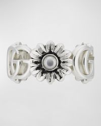 GG Marmont 10mm Sterling Silver Pearl Flower Ring