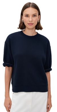 perfectwhitetee Rebecca French Terry 3/4 Puff Sleeve Sweatshirt Navy XS