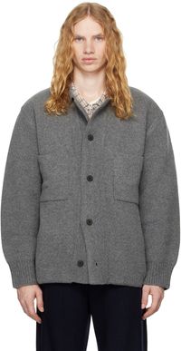 DOCUMENT Gray Heavy Weight Wool Double Pocket Cardigan