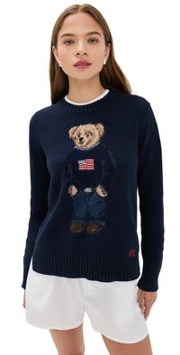 Polo Ralph Lauren American Flag Bear Sweater Navy Multi L