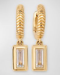 Diamond Baguette Drop Huggies Earrings in 18K Yellow Gold