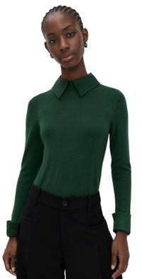 alice + olivia Porla Collared Sweater GREEN MYSTIQUE L