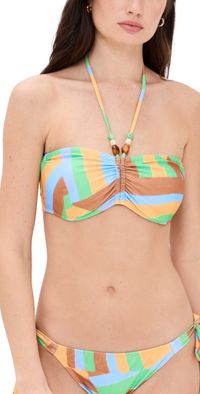 Shoshanna Lagos Geometric Cinched Bandeau Bikini Top Lemon Multi D