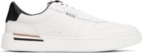 BOSS White Signature-Stripe Leather Sneakers