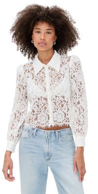 L'AGENCE Anita Lace Button Up Blouse Ivory S