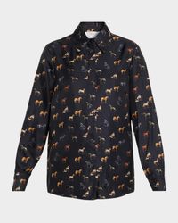 Cruz Horse-Print Silk Button-Down Shirt