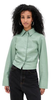 Nanushka Hildie Faux Leather Blouse Sage XS