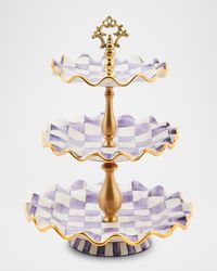 Plum Check Fluted Ceramic Three-Tier Sweet Stand
