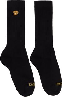 Versace Black & White Embroidered Medusa Ribbed Socks
