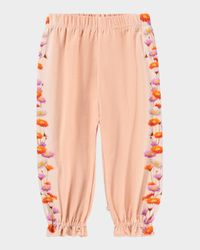 Girl's Selena Floral-Print Organic Cotton Trousers, Size 9M-4