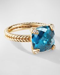 Chatelaine Ring with Diamonds and Gemstone in 18K Gold, 11mm