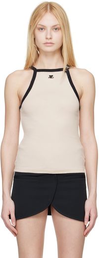 Courrèges Off-White & Black Buckle Tank Top