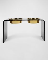 Large Smoke Grey Double Bowl Pet Feeder, 2 Quart Gold