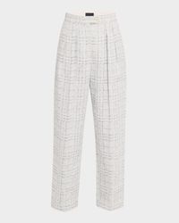 Pleated Check Cotton-Linen Trousers