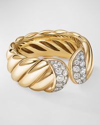 Sculpted Cable Ring with Diamonds in 18K Gold, 10mm