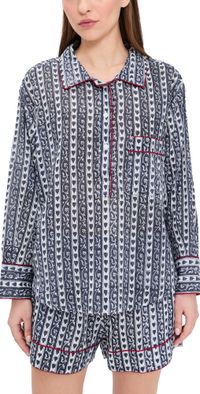 Folkloore Pajamas Set Blue with Burgundy Piping L