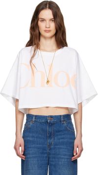 Chloé White Oversized Cropped Logo T-shirt