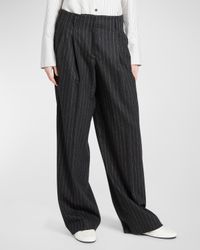 Pinstripe Pleated Wide-Leg Wool Pants