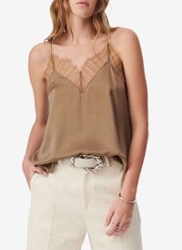Iro - Caraco dentelle en soie - Taille 40 - Marron
