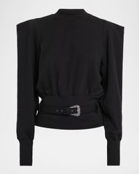 Belted Mock-Neck Sweatshirt