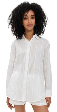 LE BOP Cecilia Long Sleeve Button Down Shirt White M