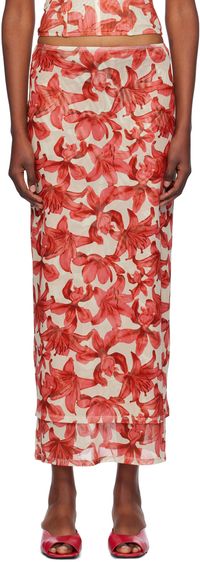 Miaou Beige & Red Topanga Midi Skirt