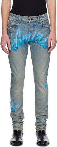 AMIRI Blue Amiri Airbrush Logo Skinny Jeans