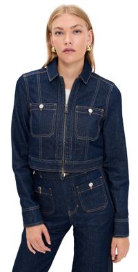 Veronica Beard Jean Patty Fitted Long Sleeve Jacket Indigo Rinse XS