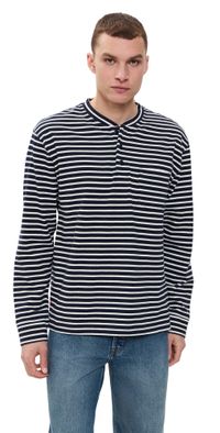 Alex Mill Allan Henley In Cotton Stripe Navy/Natural XL