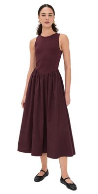 Moon River Mixed-Media Midi Dress Oxblood XS