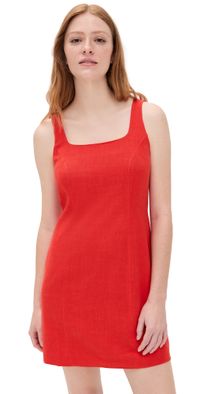 LNA Mikala Linen Dress Red Alert XS