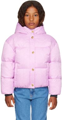 Versace Enfant | Blouson rose rembourré en duvet à motif baroque