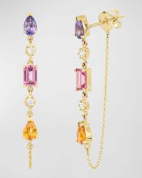 Large 5-Stone Teardrop Dangle Earrings with Diamonds and Chain